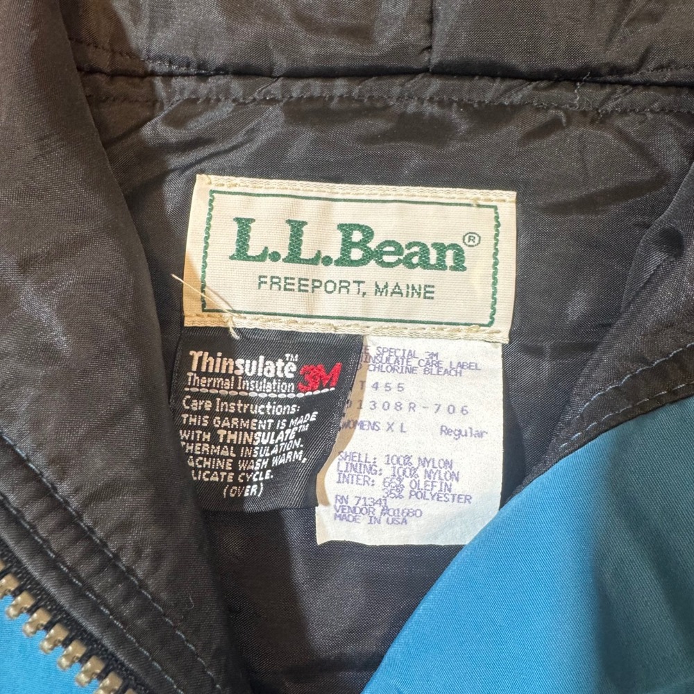Vintage Women's LL Bean Thinsulate Anorak Jacket Teal Red Hooded XL - Picture 4 of 5